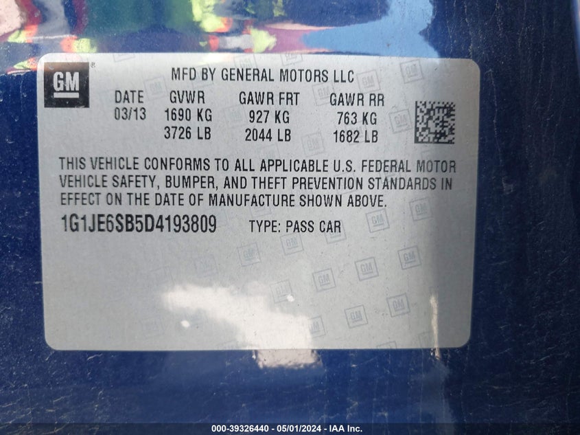 2013 CHEVROLET SONIC LTZ AUTO - 1G1JE6SB5D4193809