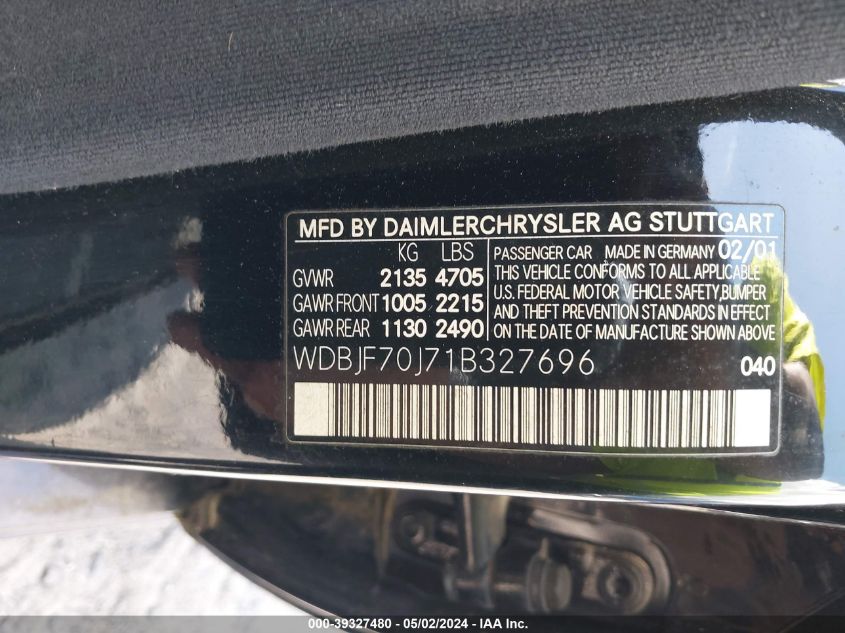 WDBJF70J71B327696 | 2001 MERCEDES-BENZ E 430