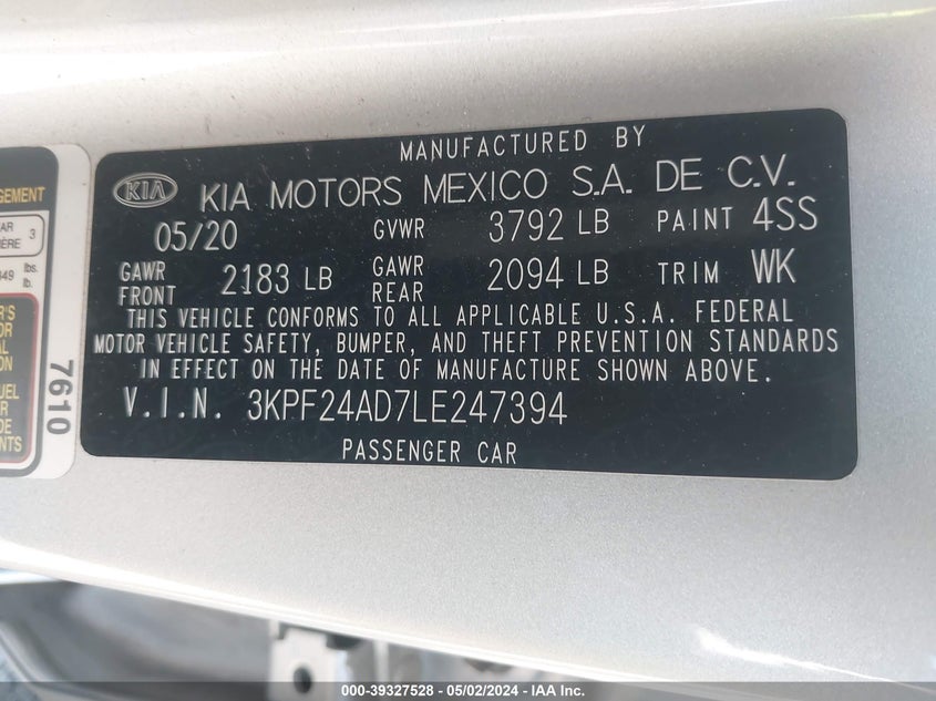 2020 KIA FORTE LXS - 3KPF24AD7LE247394