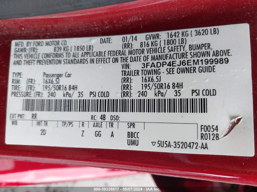 2014 FORD FIESTA SE - 3FADP4EJ6EM199989