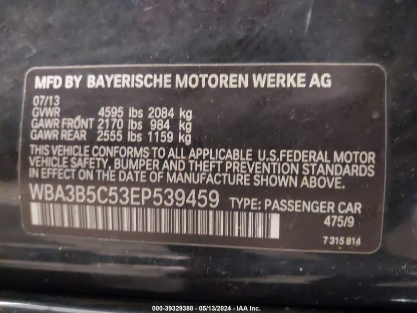 WBA3B5C56EP539455 2014 BMW 328I xDrive