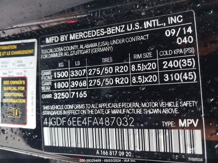 2015 MERCEDES-BENZ GL 450 4MATIC - 4JGDF6EE4FA487032