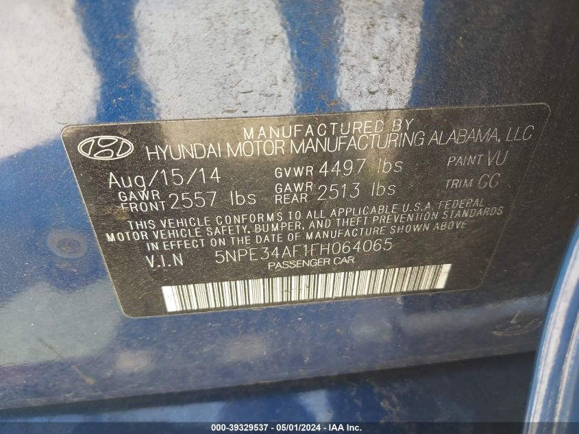 5NPE34AF1FH064065 | 2015 HYUNDAI SONATA