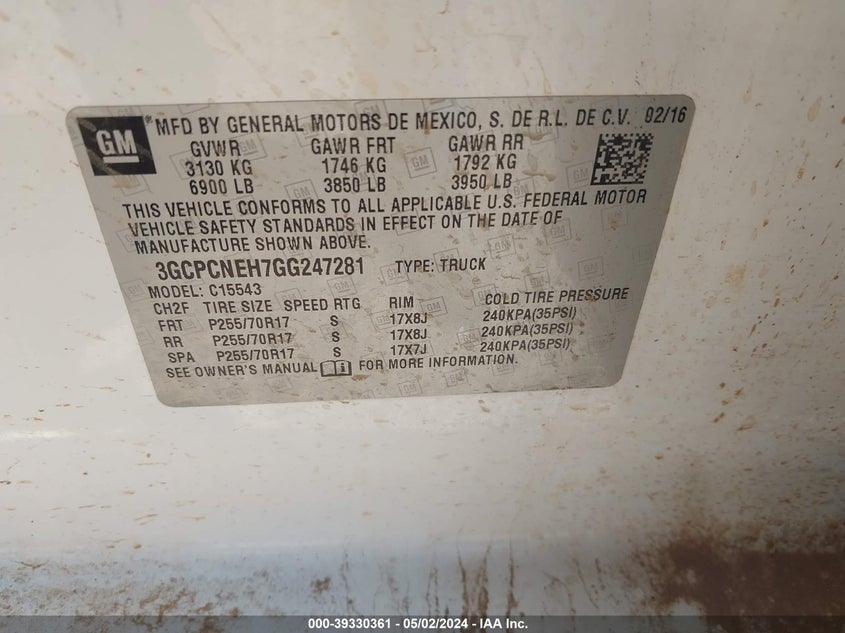 2016 CHEVROLET SILVERADO 1500 WT - 3GCPCNEH7GG247281