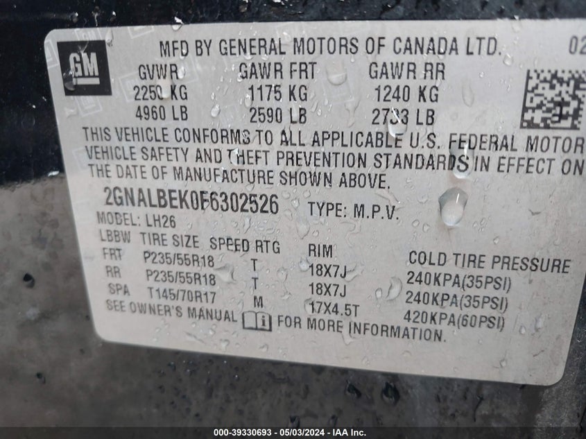 2015 CHEVROLET EQUINOX 1LT - 2GNALBEK0F6302526