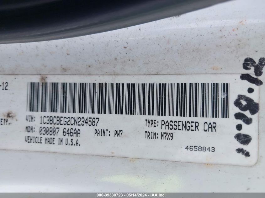 2012 Chrysler 200 Touring VIN: 1C3BCBEG2CN234587 Lot: 39330723