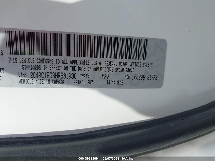 2017 CHRYSLER PACIFICA TOURING-L - 2C4RC1BG3HR591036