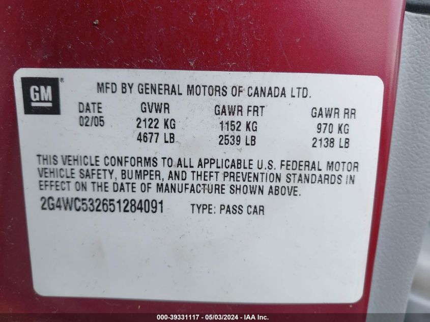 2G4WC532651284091 | 2005 BUICK LACROSSE