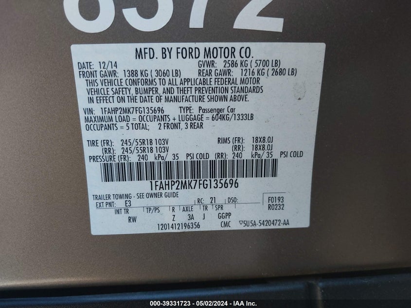 2015 FORD POLICE INTERCEPTOR - 1FAHP2MK7FG135696