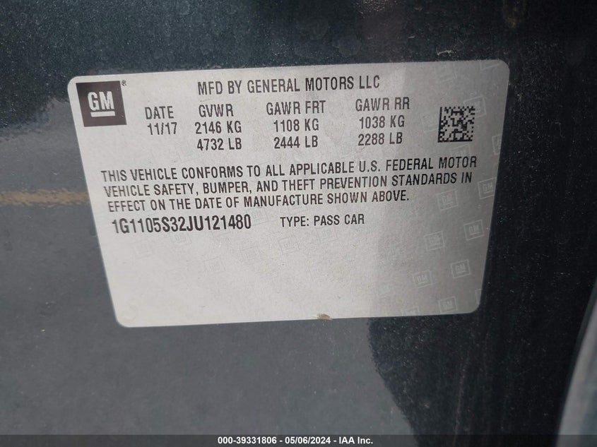 2018 CHEVROLET IMPALA 1LT - 1G1105S32JU121480