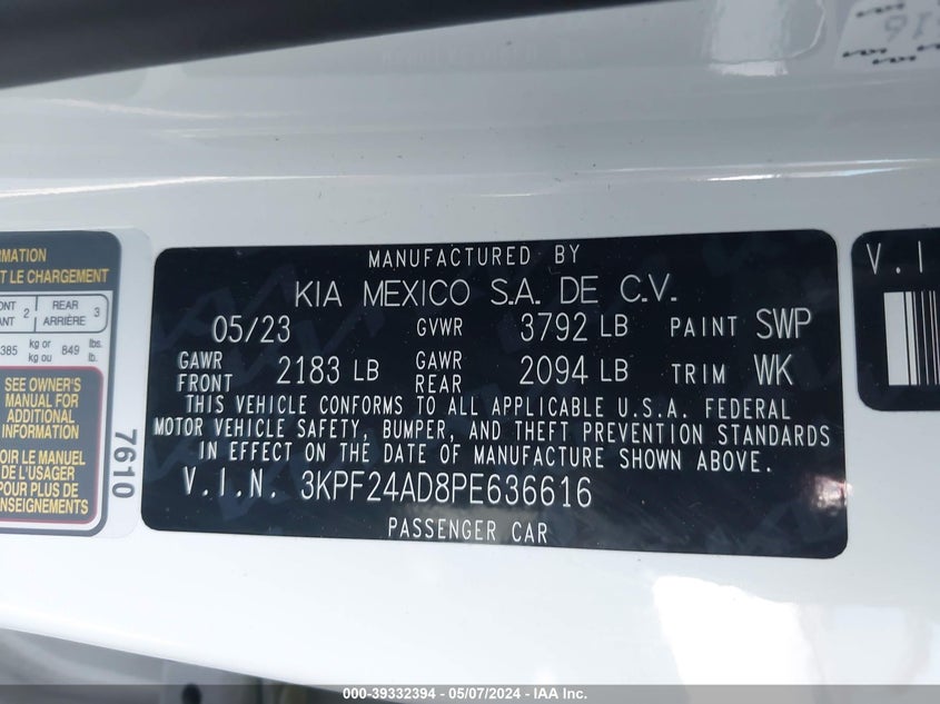 2023 KIA FORTE LXS - 3KPF24AD8PE636616