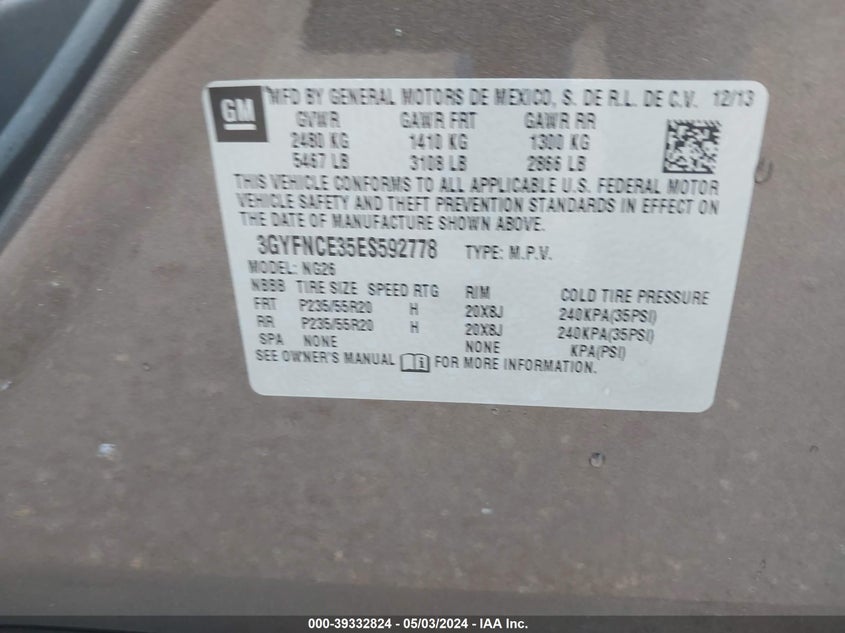 2014 CADILLAC SRX PERFORMANCE COLLECTION - 3GYFNCE35ES592778