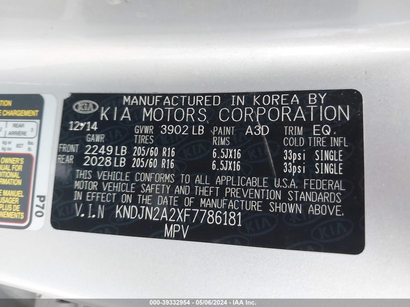2015 KIA SOUL - KNDJN2A2XF7786181