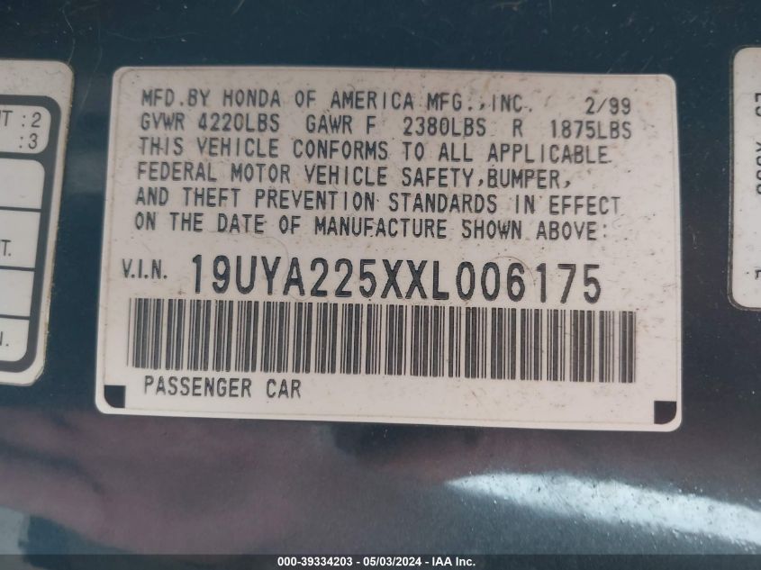 19UYA225XXL006175 | 1999 ACURA CL