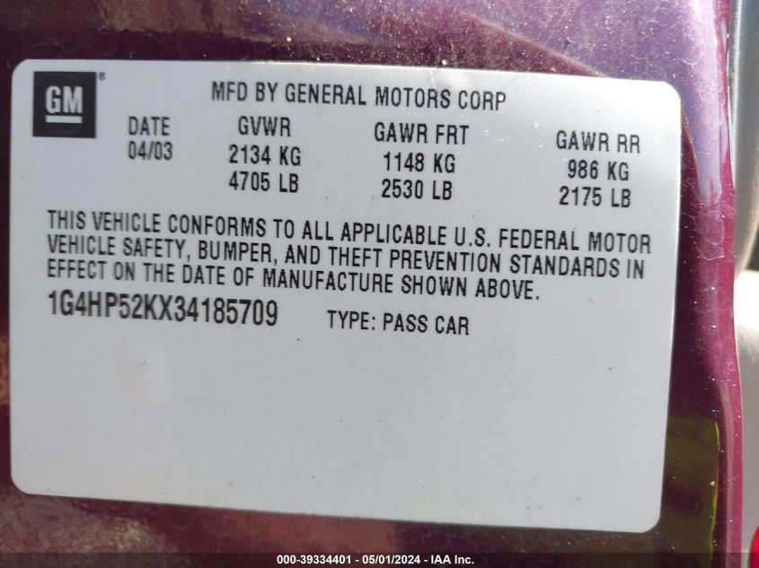 1G4HP52KX34185709 | 2003 BUICK LESABRE