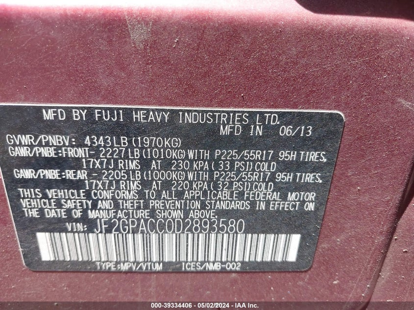 2013 SUBARU XV CROSSTREK 2.0 PREMIUM - JF2GPACC0D2893580