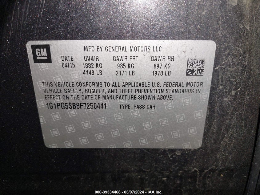 2015 CHEVROLET CRUZE LTZ - 1G1PG5SB8F7250441