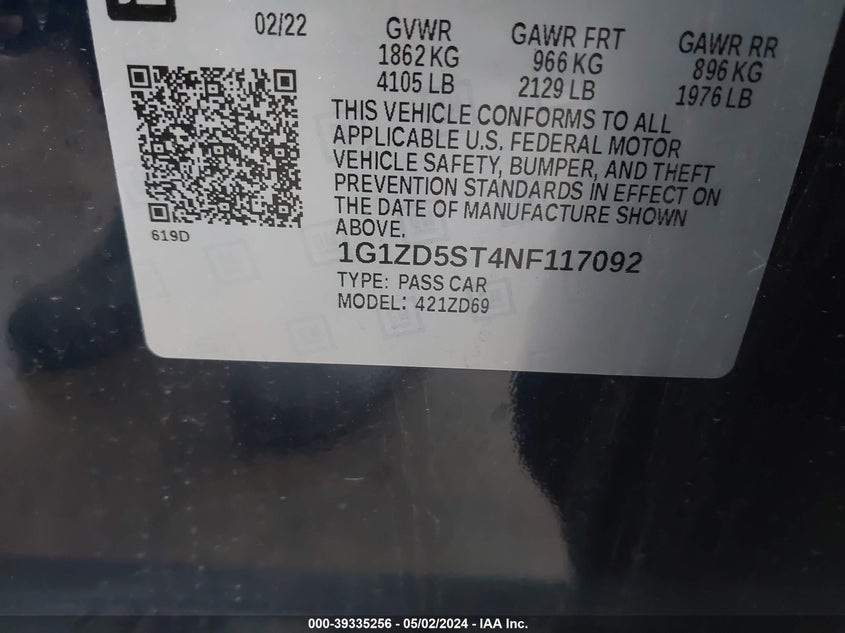 2022 CHEVROLET MALIBU LT - 1G1ZD5ST4NF117092