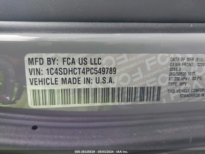 2023 DODGE DURANGO R/T - 1C4SDHCT4PC549789