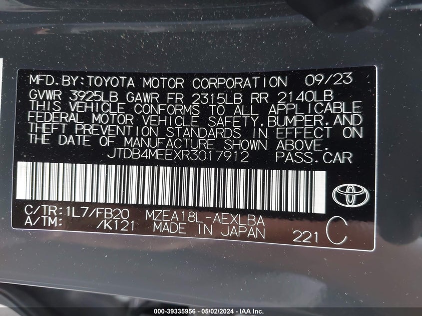 2024 TOYOTA COROLLA LE - JTDB4MEEXR3017912