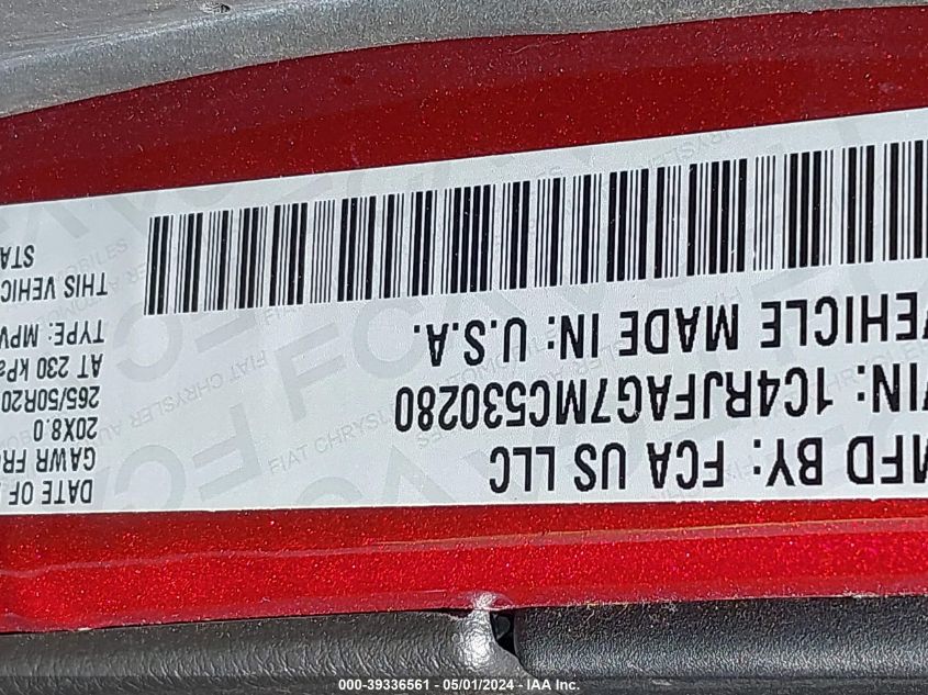 2021 Jeep Grand Cherokee Laredo X 4X4 VIN: 1C4RJFAG7MC530280 Lot: 39336561