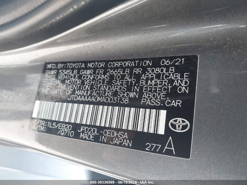 JTDAAAAA0MA003138 2021 Toyota Mirai Limited