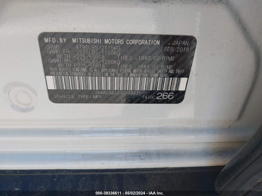 2018 MITSUBISHI OUTLANDER SE/SEL - JA4AD3A32JZ048335