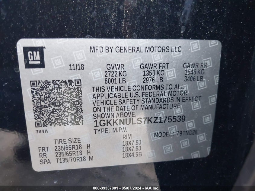 2019 GMC ACADIA SLT-1 - 1GKKNULS7KZ175539