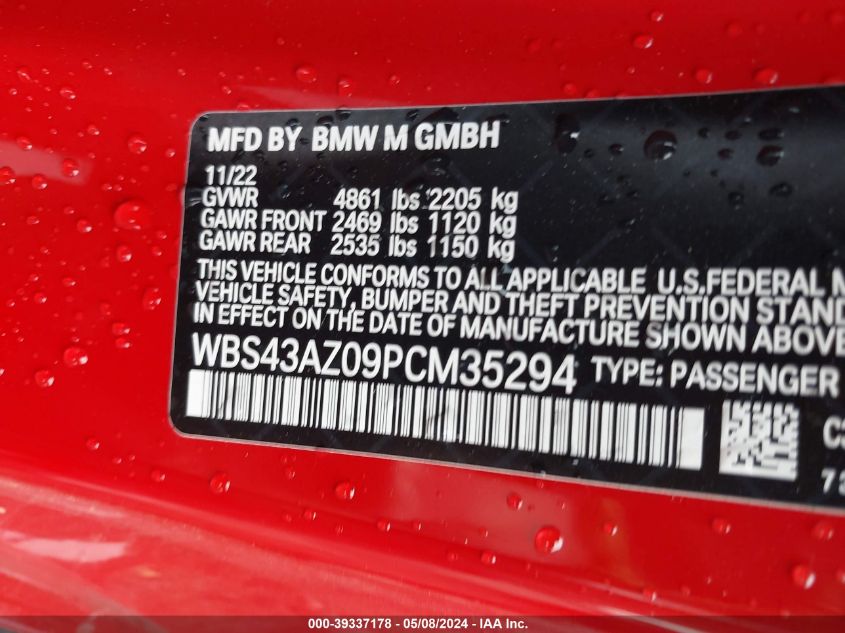 WBS43AZ09PCM35294 2023 BMW M4 Competition xDrive