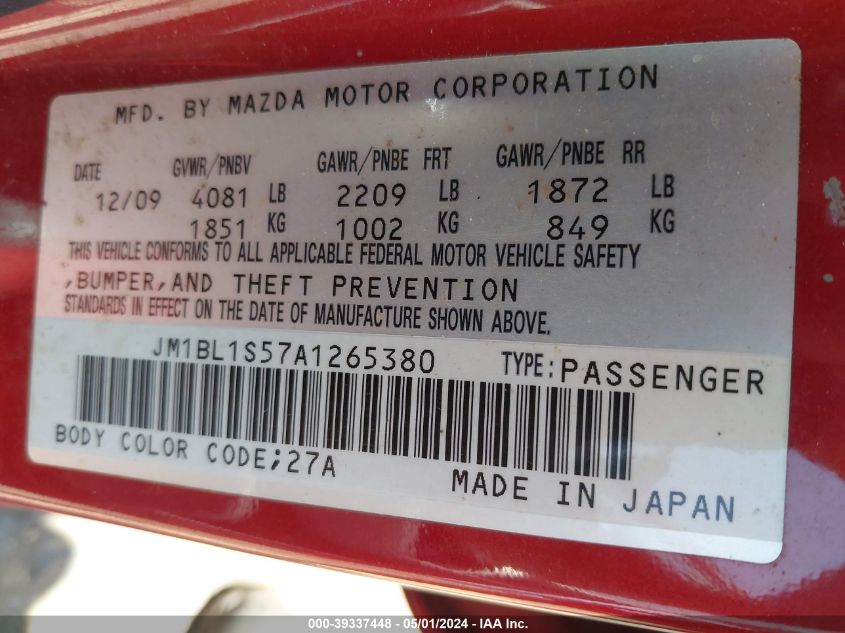 2010 Mazda Mazda3 S Sport VIN: JM1BL1S57A1265380 Lot: 39337448