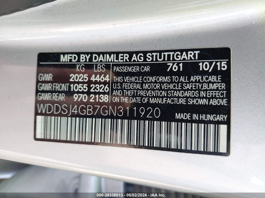 WDDSJ4GB7GN311920 2016 Mercedes-Benz Cla 250 4Matic