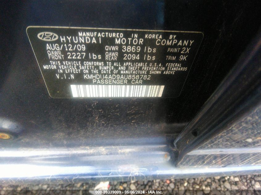 KMHDU4AD9AU858782 2010 Hyundai Elantra Blue/Gls/Se