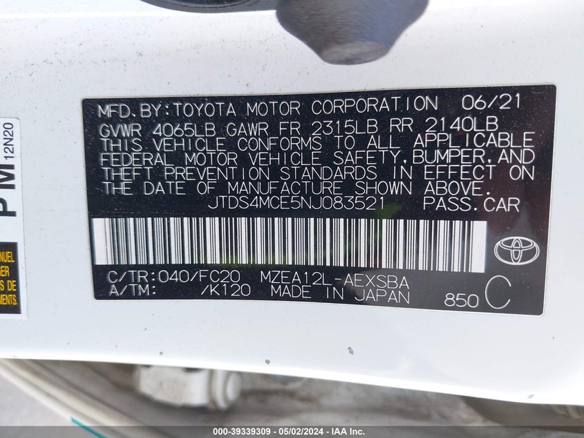 2022 TOYOTA COROLLA SE - JTDS4MCE5NJ083521