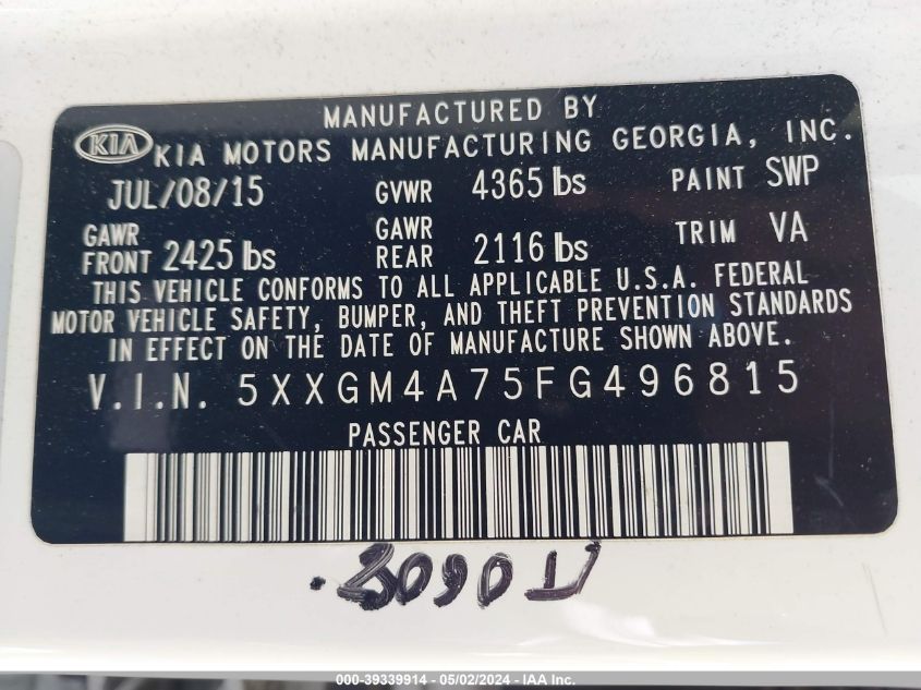 2015 KIA OPTIMA LX - 5XXGM4A75FG496815