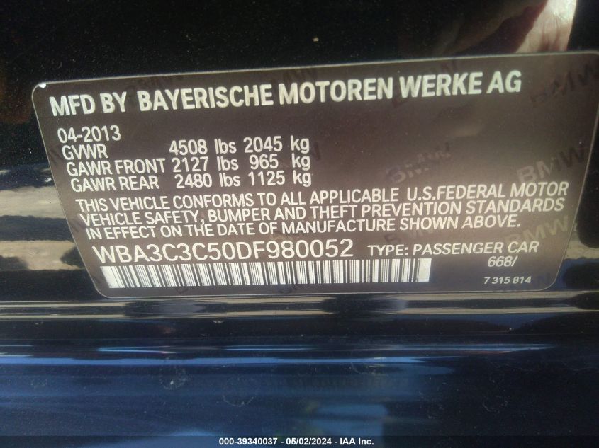 2013 BMW 320I XDRIVE - WBA3C3C50DF980052