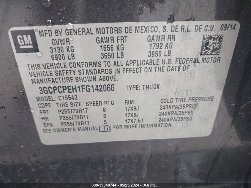 2015 Chevrolet Silverado 1500 Ls VIN: 3GCPCPEH1FG142066 Lot: 39340744