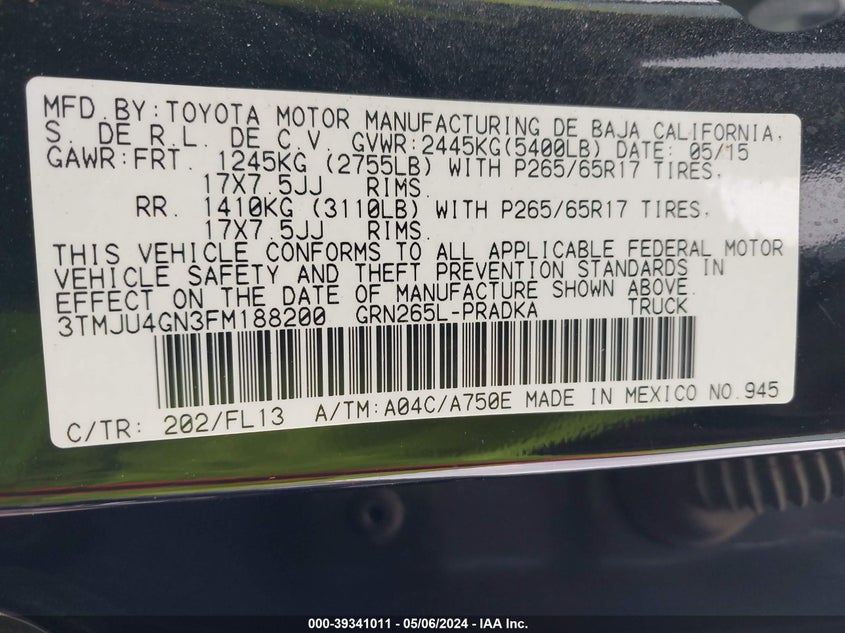 2015 TOYOTA TACOMA DOUBLE CAB PRERUNNER - 3TMJU4GN3FM188200