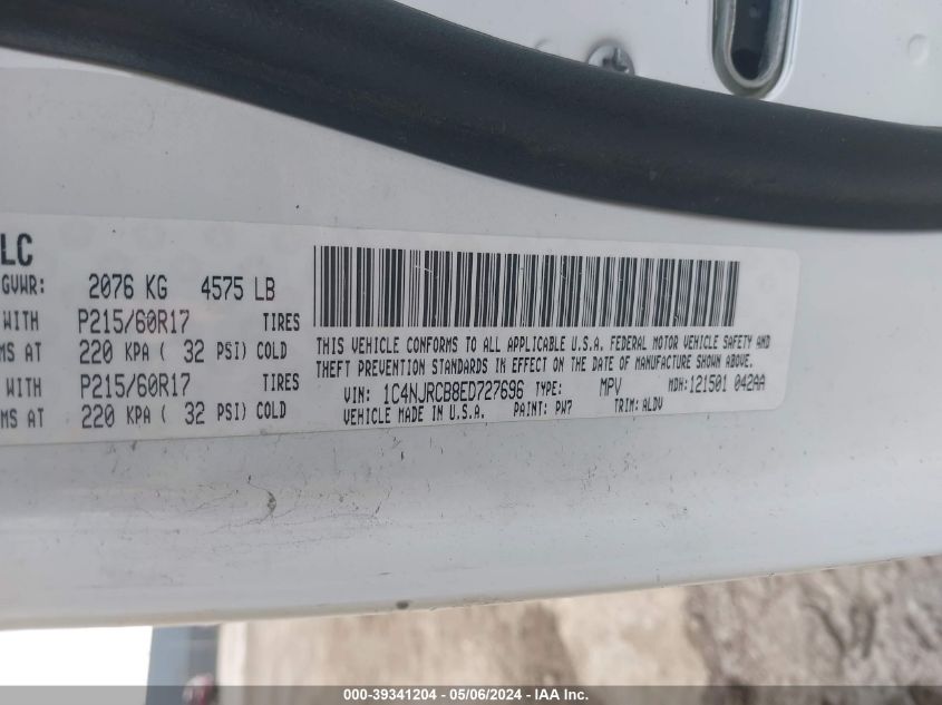 2014 Jeep Patriot Limited VIN: 1C4NJRCB8ED727696 Lot: 39341204