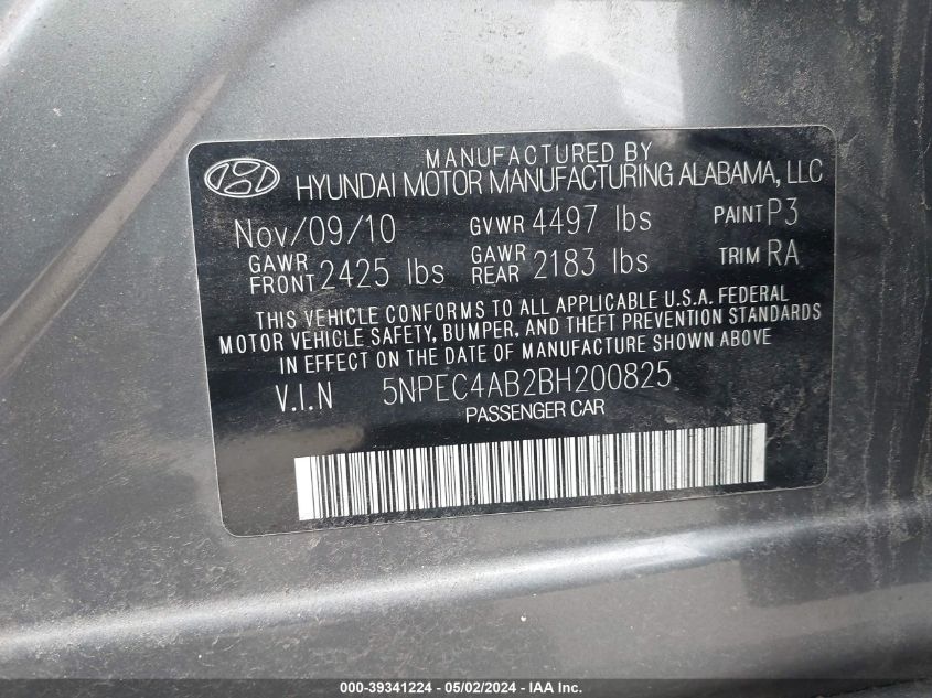 5NPEC4AB2BH200825 | 2011 HYUNDAI SONATA