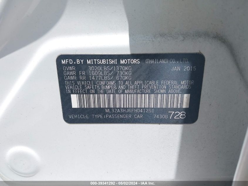 ML32A3HJ6FH041251 | 2015 MITSUBISHI MIRAGE