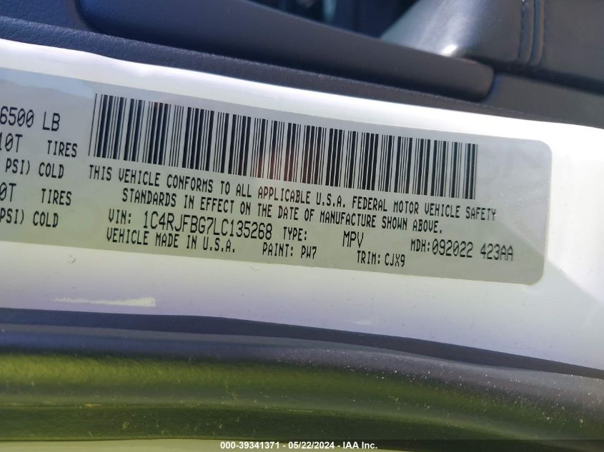 2020 Jeep Grand Cherokee Limited 4X4 VIN: 1C4RJFBG7LC135268 Lot: 39341371