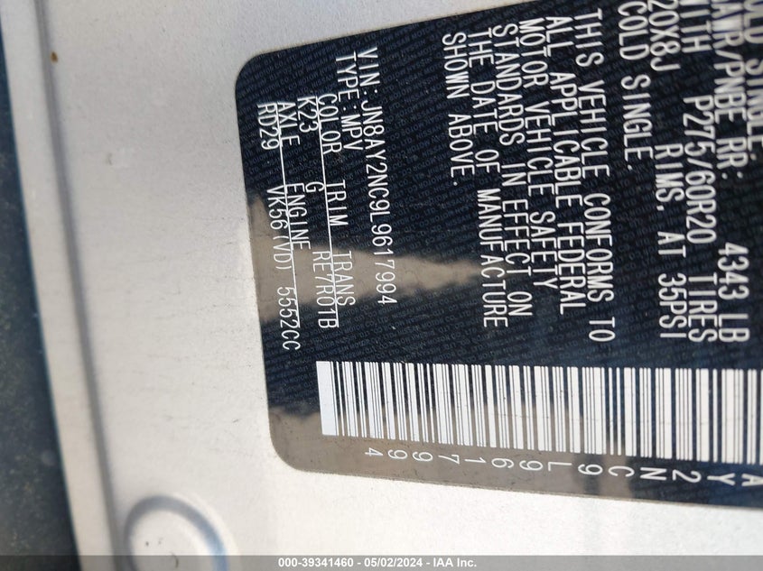 2020 NISSAN ARMADA SL 4WD - JN8AY2NC9L9617994