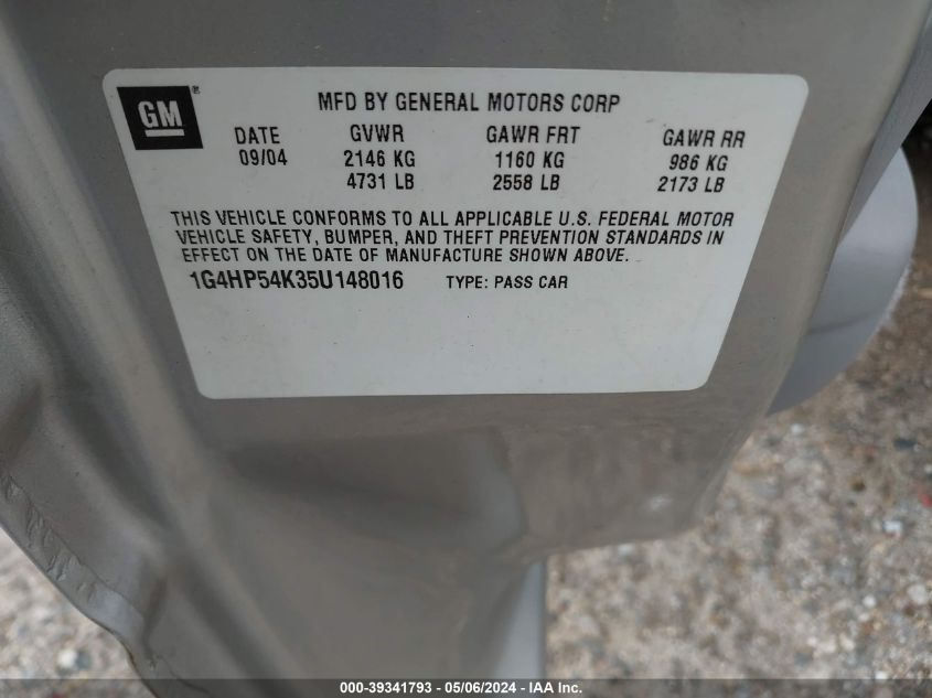 1G4HP54K35U148016 | 2005 BUICK LESABRE