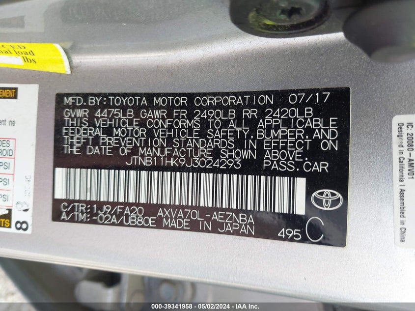 2018 TOYOTA CAMRY LE - JTNB11HK9J3024293