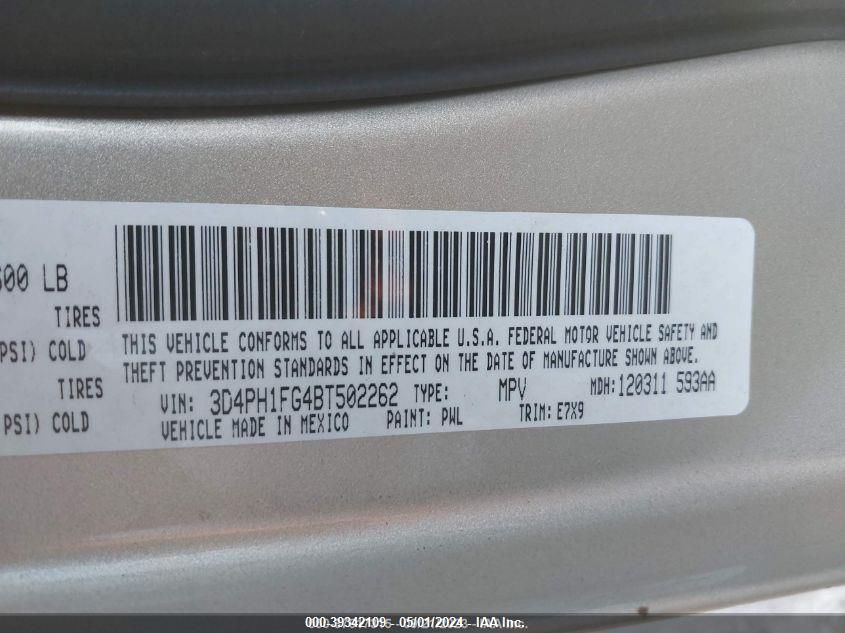 2011 Dodge Journey Mainstreet VIN: 3D4PH1FG4BT502262 Lot: 39342109