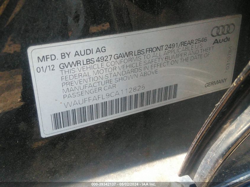 WAUFFAFL9CA112825 | 2012 AUDI A4