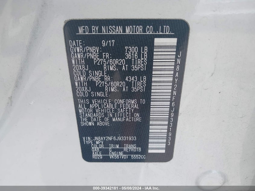 2018 NISSAN ARMADA PLATINUM - JN8AY2NF6J9331933