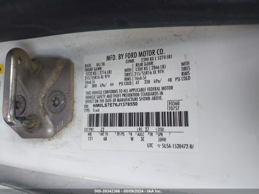 NM0LS7E76J1378550 2018 Ford Transit Connect Xl