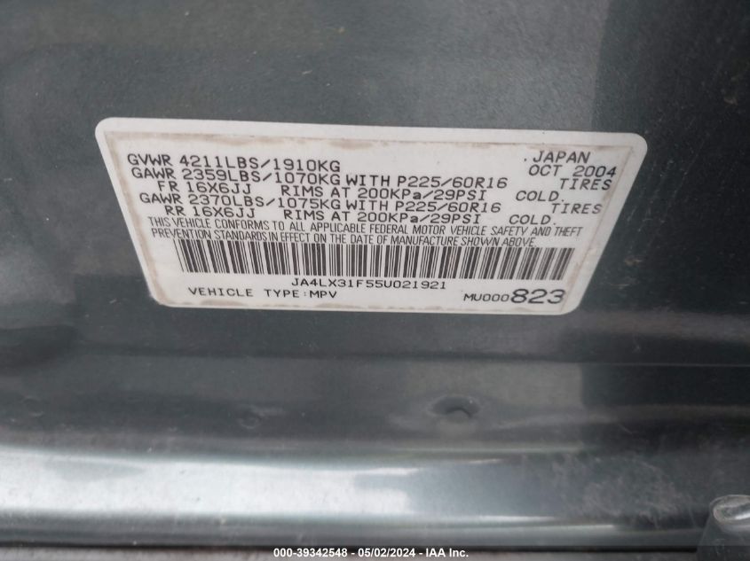 JA4LX31F55U021921 2005 Mitsubishi Outlander Ls