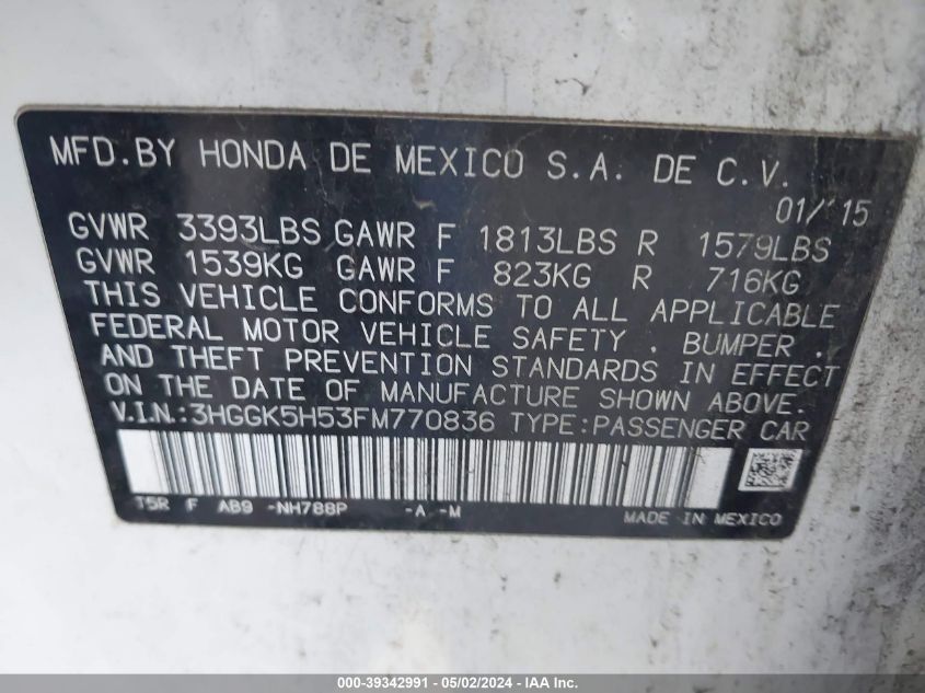 2015 HONDA FIT LX - 3HGGK5H53FM770836